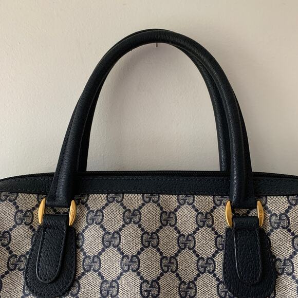 Vintage Gucci Boston Navy Blue Gray Handbag Purse Satchel Authentic - Picture 8 of 15